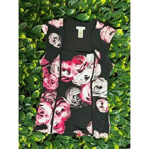 Gorgeous Y2K Cache Black Pink Rose Top Size XS